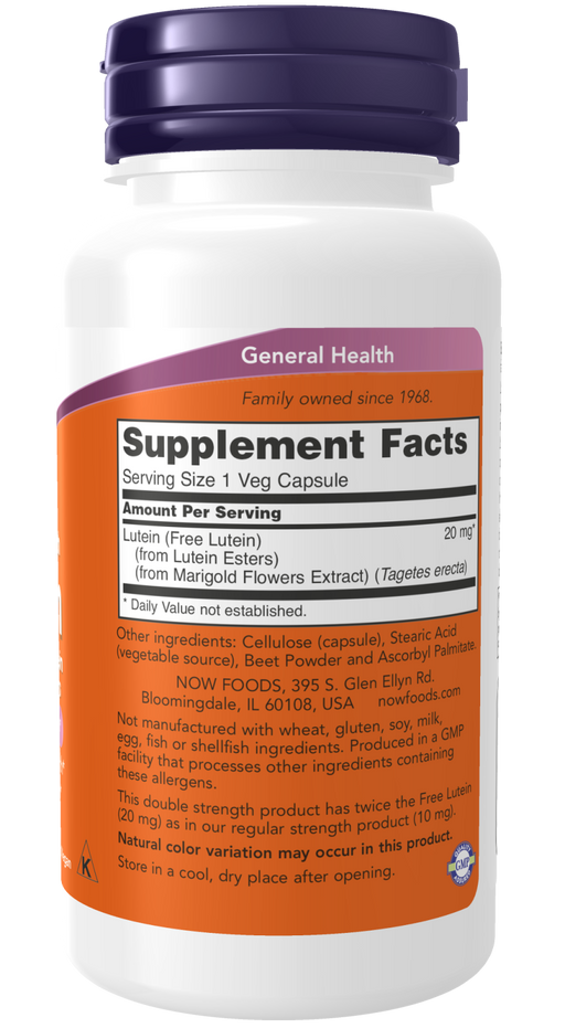 NOW Foods Lutein, 20mg Double Strength - 90 vcaps - Sports Supplements at MySupplementShop by NOW Foods