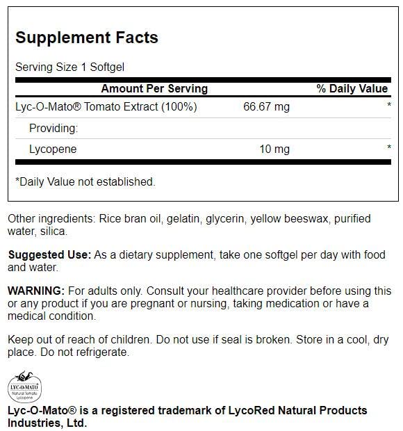 Swanson Lyc-O-Mato Lycopene 10mg 60 Softgels - Bladder, Kidney, Prostate at MySupplementShop by Swanson