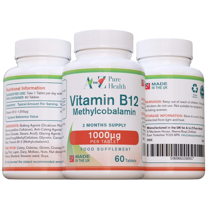 A to Z Pure Health Vitamin B12 Methylcobalamin 60 Tablets - Brain & Memory at MySupplementShop by A To Z Pure Health