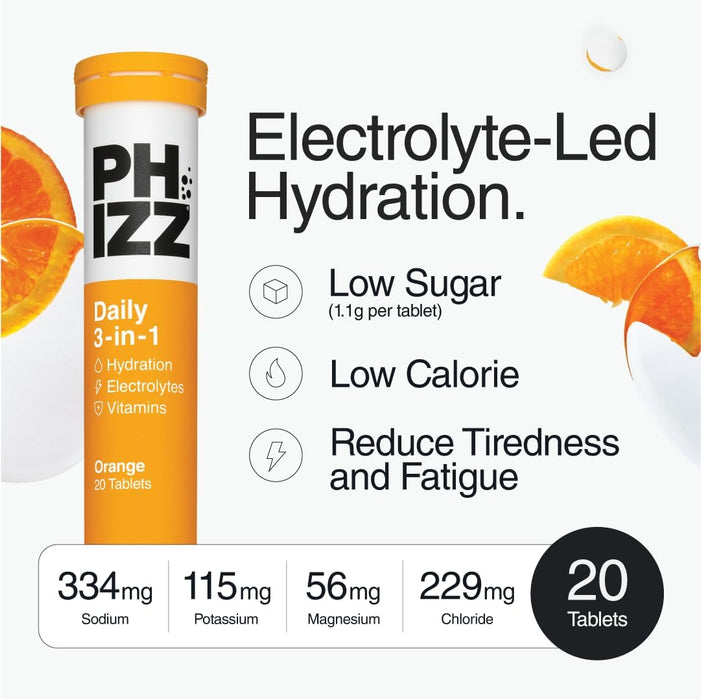 Phizz 3-in-1 Hydration, Electrolytes and Vitamins - 12x20 Effervescent Tablets