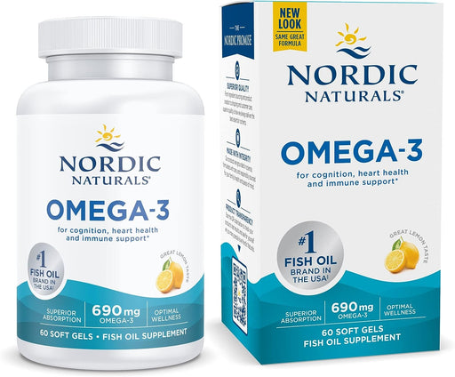 Nordic Naturals Omega-3, 690mg Lemon - 60 softgels - Health and Wellbeing at MySupplementShop by Nordic Naturals