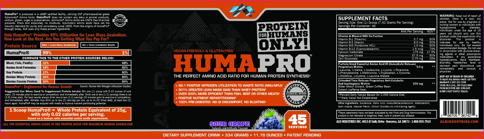 ALRI HumaPro, Sour Grape - 334 grams - Amino Acids and BCAAs at MySupplementShop by ALRI