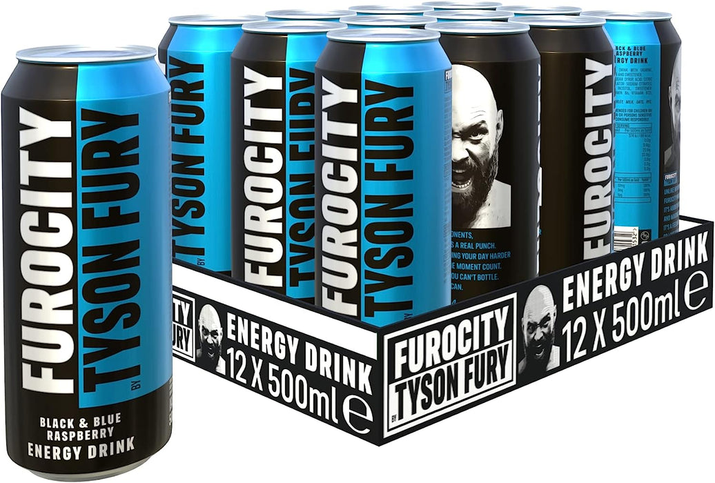 Furocity by Tyson Fury Energy Drink 12 x 500ml - Black & Blue Raspberry - Energy Drinks at MySupplementShop by Furocity