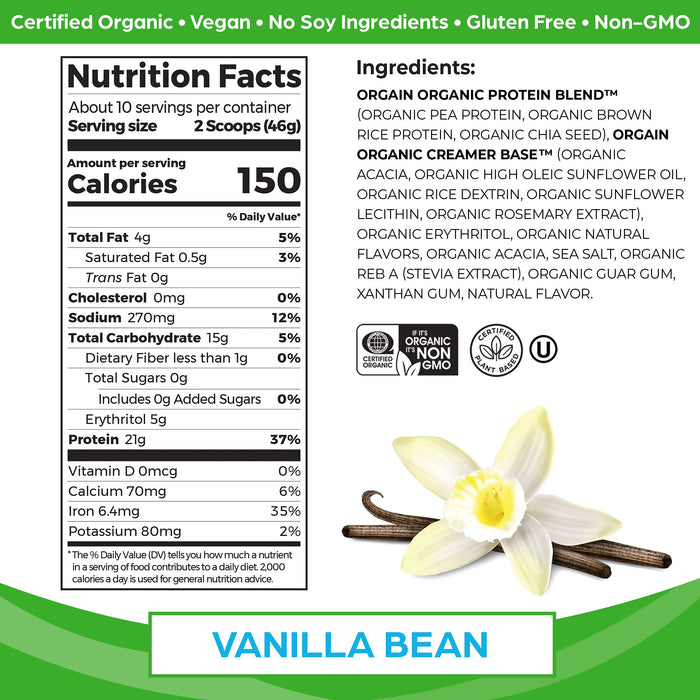 Orgain Organic Protein, Vanilla Bean - 462g - Protein Supplement Powder at MySupplementShop by Orgain