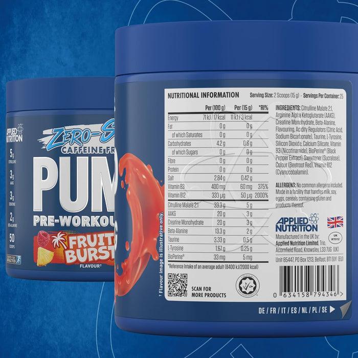 Applied Nutrition Pump Zero Stim Free Pre Workout 350g 50 Servings - Pre Workout at MySupplementShop by Applied Nutrition