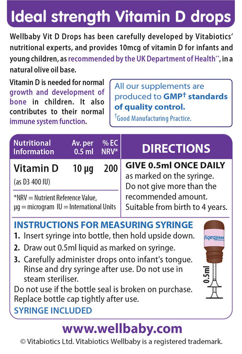 Vitabiotics Wellbaby Vitamin D Drops - 30ml - Children at MySupplementShop by Vitabiotics