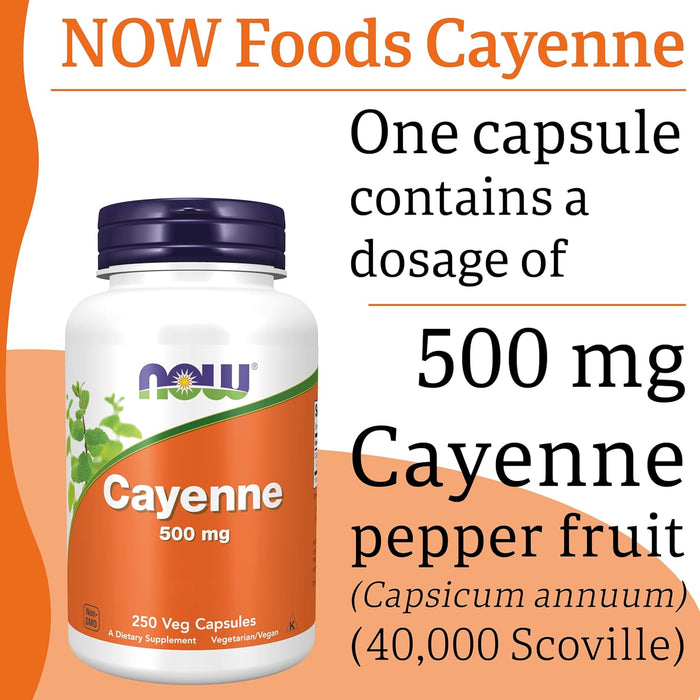 NOW Foods Cayenne 500mg 250 Veg Capsules - Health and Wellbeing at MySupplementShop by NOW Foods