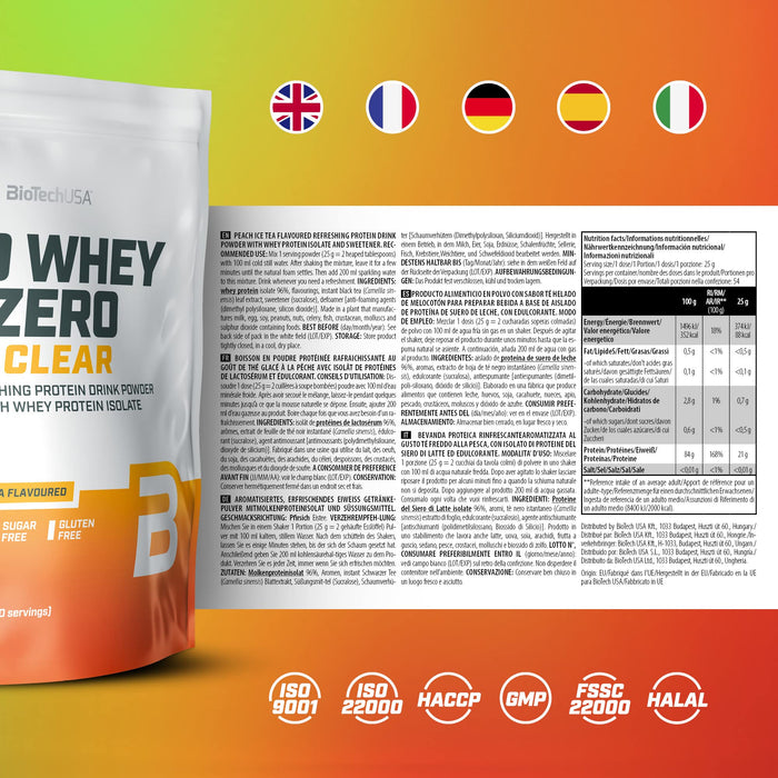 BioTechUSA Iso Whey Zero Clear, Peach Ice Tea - 1000 grams - Clear Whey Protein at MySupplementShop by BioTechUSA