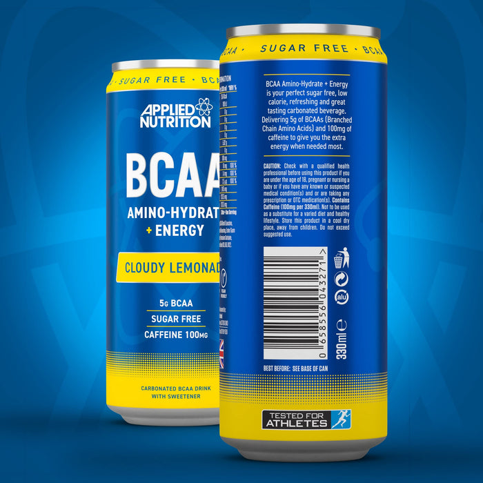 Applied Nutrition BCAA Amino-Hydrate + Energy Cans, Cloudy Lemonade - 12 x 330ml - Drink Flavored at MySupplementShop by Applied Nutrition