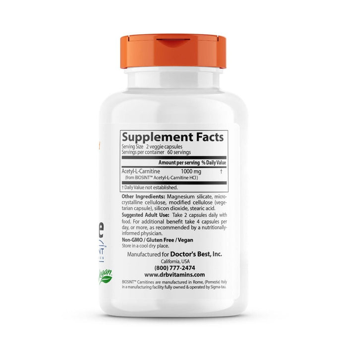 Doctor's Best Acetyl-L-Carnitine with Biosint Carnitines 500 mg 120 Veggie Capsules - Health and Wellbeing at MySupplementShop by Doctor's Best