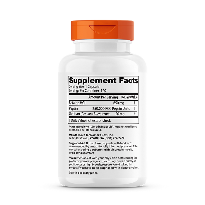 Doctor's Best Betaine HCL, Pepsin and Gentian Bitters 360 Capsules
