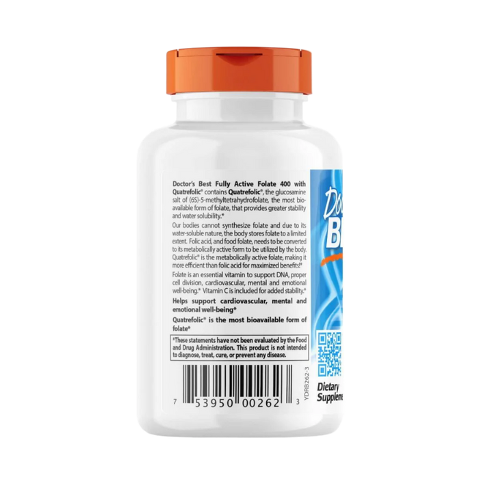 Doctor's Best Fully Active Folate 400 with Quatrefolic 400 mcg 90 Veggie Capsules