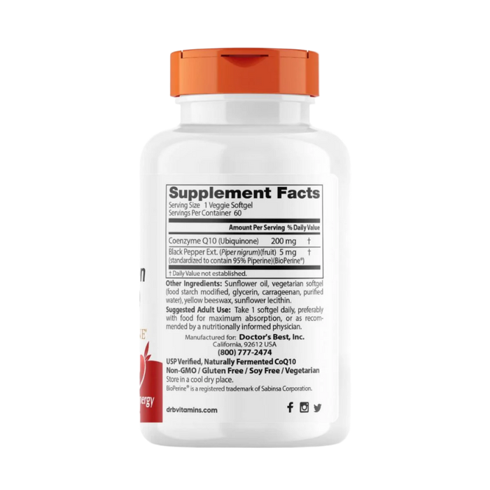 Doctor's Best High Absorption CoQ10 with BioPerine 200 mg 60 Veggie Softgels