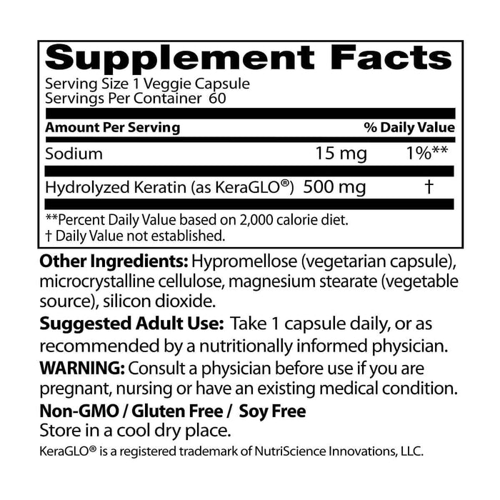 Doctor's Best Hydrolyzed Keratin 500mg 60 Veggie Capsules - Health and Wellbeing at MySupplementShop by Doctor's Best