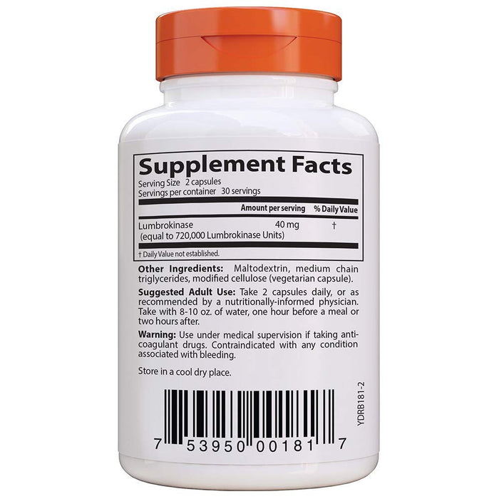 Doctor's Best Lumbrokinase, 20mg - 60 vcaps - Health and Wellbeing at MySupplementShop by Doctor's Best