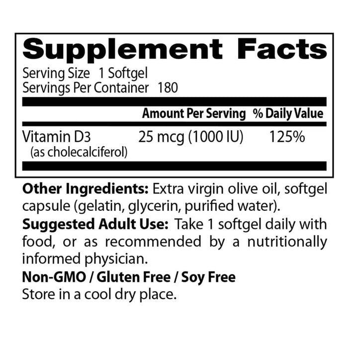Doctor's Best Vitamin D3 25 mcg (1,000 IU) 180 Softgels - Vitamin D at MySupplementShop by Doctor's Best