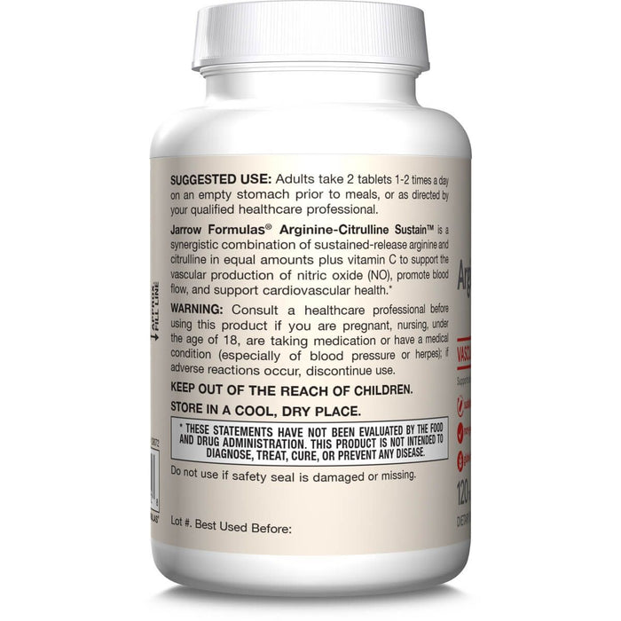 Jarrow Formulas Arginine-Citrulline Sustain 120 Tablets - Amino Acids and BCAAs at MySupplementShop by Jarrow Formulas