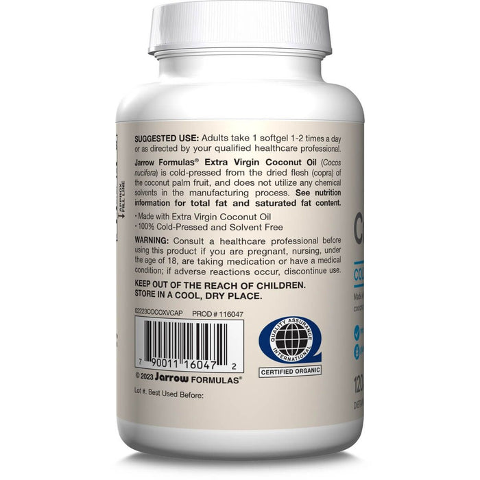Jarrow Formulas Organic Extra Virgin Coconut Oil 1000mg 120 Softgels - Omegas, EFAs, CLA, Oils at MySupplementShop by Jarrow Formulas