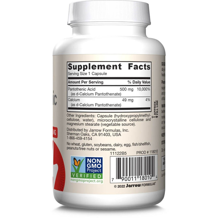 Jarrow Formulas Pantothenic Acid B5 500mg 100 Veggie Capsules - Energy & Vitality at MySupplementShop by Jarrow Formulas