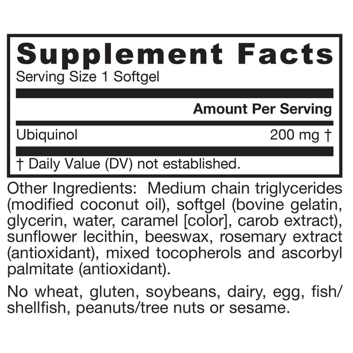 Jarrow Formulas Ubiquinol QH-Absorb 200mg 30 Softgels - Health and Wellbeing at MySupplementShop by Jarrow Formulas