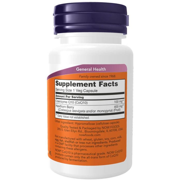 NOW Foods CoQ10 100 mg with Hawthorn Berry 30 Veg Capsules - Health and Wellbeing at MySupplementShop by NOW Foods