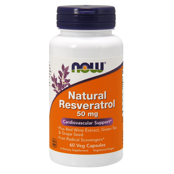 NOW Foods natürliches Resveratrol mit Rotweinextrakt, grünem Tee und Traubenkern, 50 mg – 60 Kapseln