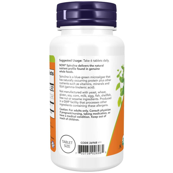 NOW Foods Spirulina 500 mg 100 Organic Tablets - Health and Wellbeing at MySupplementShop by NOW Foods