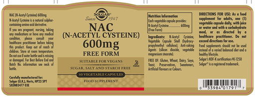 Solgar NAC N-AcetylCysteine600mg 60Cap
