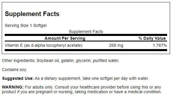 Swanson Natural Vitamin E Natural 400iu (268 mg) 250 Softgels - Vitamins & Minerals at MySupplementShop by Swanson