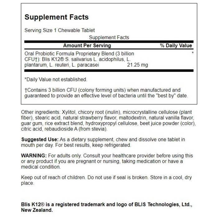 Swanson Oral Probiotic Formula 3 Billion CFU 30 Chewables, Strawberry Flavour - Supplements at MySupplementShop by Swanson