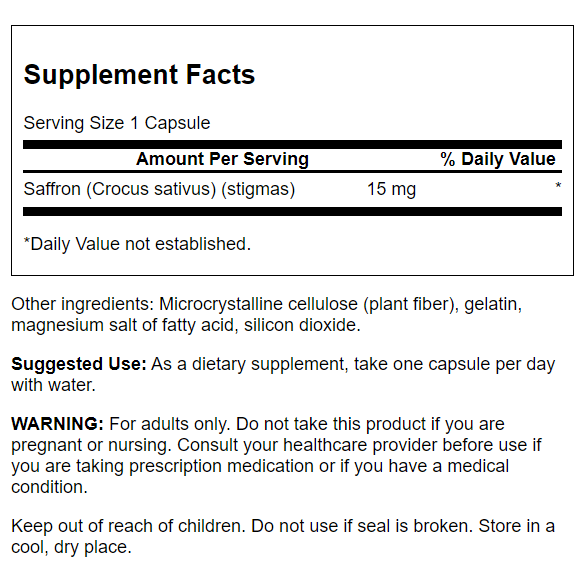 Swanson Saffron Whole Ground Stigmas 15 mg 60 Capsules - Health and Wellbeing at MySupplementShop by Swanson