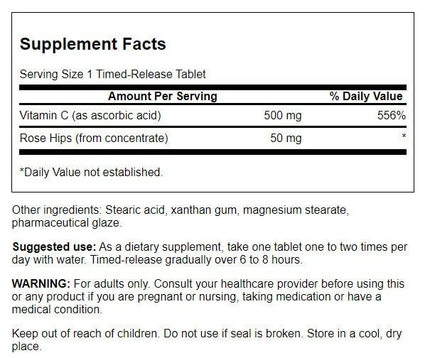 Swanson Vitamin C with Rose Hips Timed-Release 500mg 250 Tablets - Vitamins & Minerals at MySupplementShop by Swanson