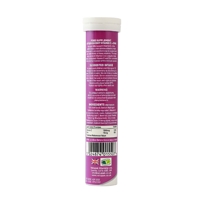 Valupak Vitamins One-A-Day Vitamin C and Zinc Effervescent 20 Tablets