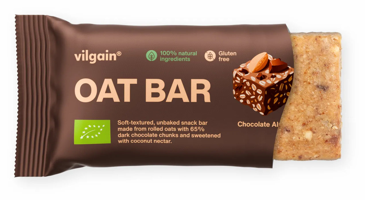 Vilgain Oat Bar 12x50g – Gluten-Free Organic Snack with Nuts for Long-Lasting Energy