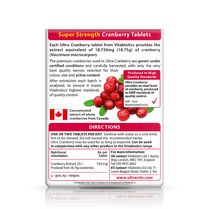 Vitabiotics Ultra Cranberry 750mg Super Strength 30 Tablets