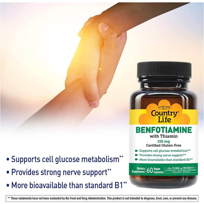 Country Life Benfotiamine with Thiamin 150mg 60 Vegan Capsules - Cellular Health at MySupplementShop by Country Life