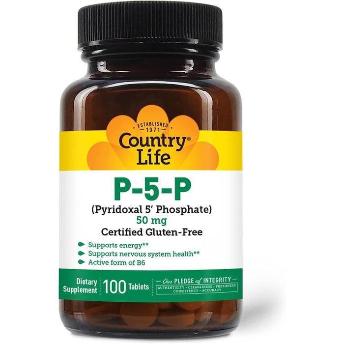 Country Life P-5-P (Pyridoxal-5-Phosphate) Vitamin B6 50mg 100 Tablets - Brain & Memory at MySupplementShop by Country Life