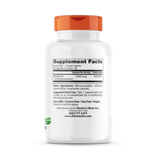 Doctor's Best Fully Active B12 1,500 mcg 60 Veggie Capsules - Vitamins & Minerals at MySupplementShop by Doctor's Best