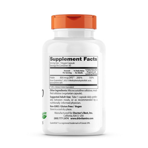 Doctor's Best Fully Active Folate 800, 800 mcg 60 Veggie Capsules - Health and Wellbeing at MySupplementShop by Doctor's Best