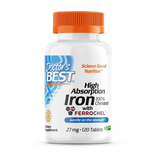 Doctor's Best High Absorption Iron with Ferrochel 27mg 120 Tablets - Vitamins & Minerals at MySupplementShop by Doctor's Best