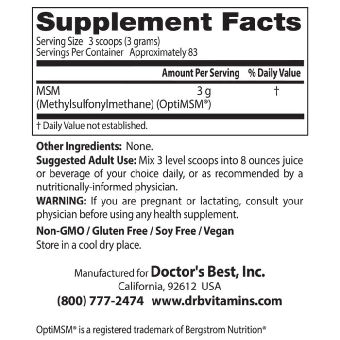 Doctor's Best MSM Powder with OptiMSM 8.8 oz (250 g) - Joint Support at MySupplementShop by Doctor's Best