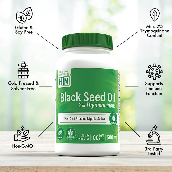 Health Thru Nutrition Black Cumin Seed Oil 500mg 100 Softgels - Brain & Memory at MySupplementShop by Health Thru Nutrition