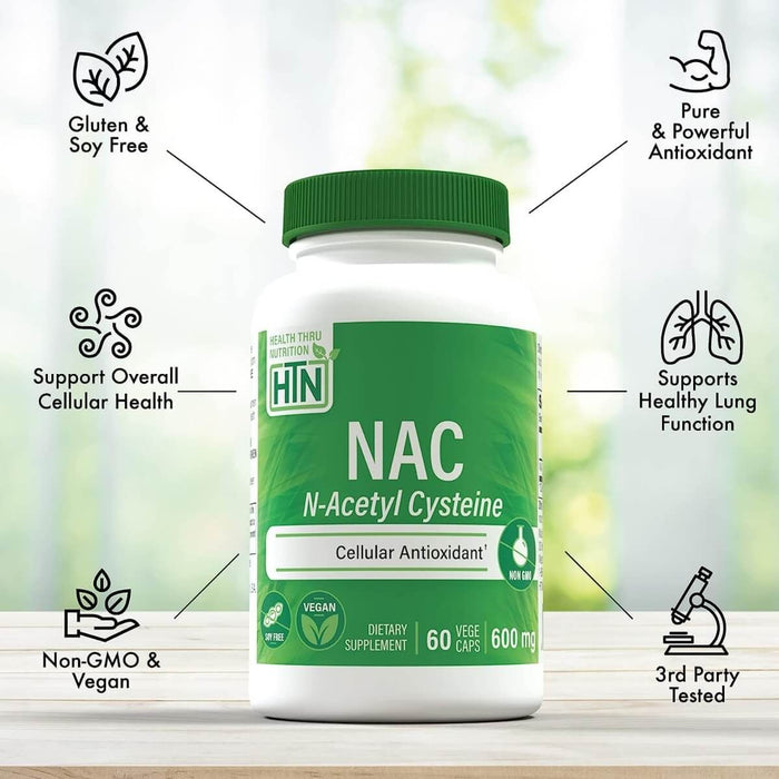 Health Thru Nutrition NAC (N-Acetyl Cysteine) 600mg 60 Veggie Capsules - Cellular Health at MySupplementShop by Health Thru Nutrition