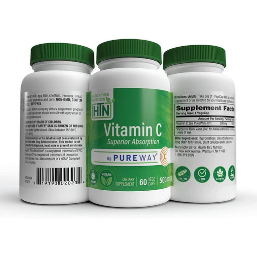 Health Thru Nutrition Vitamin C 500mg 60 Veggie Capsules - Vitamins & Minerals at MySupplementShop by Health Thru Nutrition