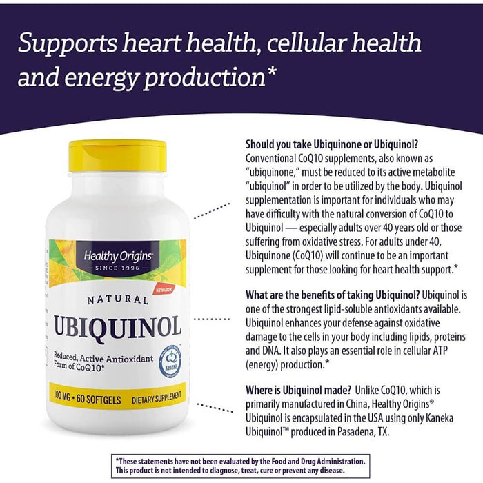 Healthy Origins Ubiquinol 100mg 60 Softgels - Cellular Health at MySupplementShop by Healthy Origins