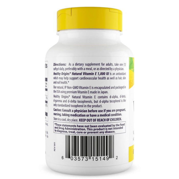 Healthy Origins Vitamin E 1,000iu 60 Softgels - Skin Care at MySupplementShop by Healthy Origins