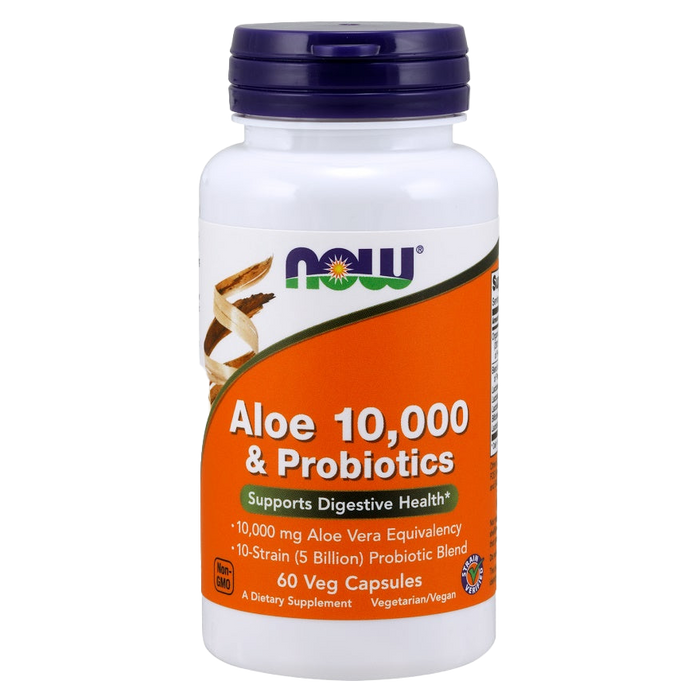 NOW Foods Aloe 10,000 & Probiotics - 60 vcaps