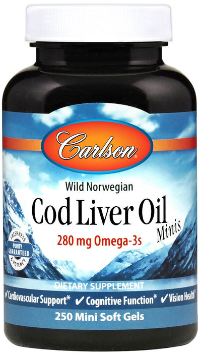 Carlson Labs Cod Liver Oil Minis, 280mg - 250 mini softgels - Omegas, EFAs, CLA, Oils at MySupplementShop by Carlson Labs