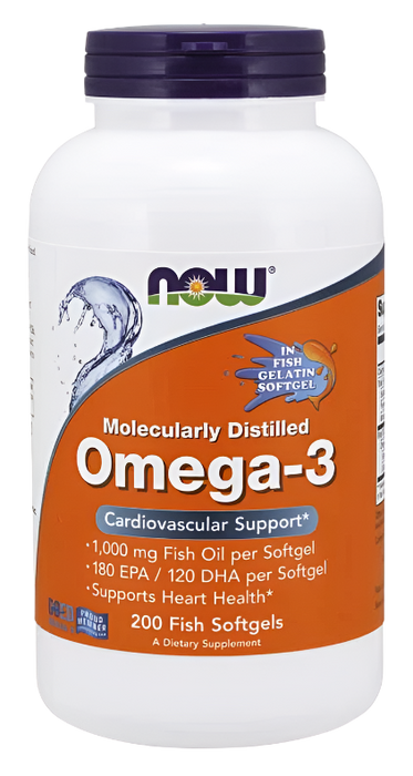 NOW Foods Omega-3 Molecularly Distilled - 200 fish softgels