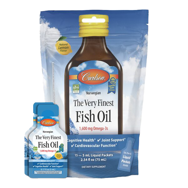 Carlson Labs The Very Finest Fish Oil - 1600mg Omega-3s, Natural Lemon (Pouch of Packets) - 15 x 5 ml.